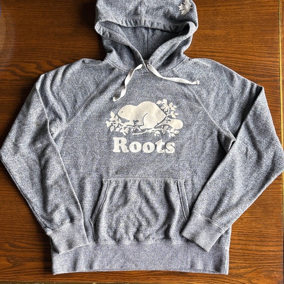 Roots Other - Roots Heather Gray Men's Hoodie white flocked logo EUC